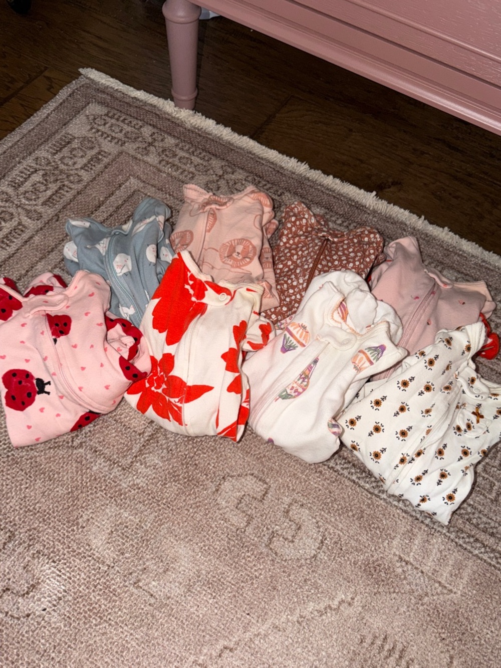 8 Carter's Baby Footies Sleepers bundle! - Pink, White, Red, Blue, Brown